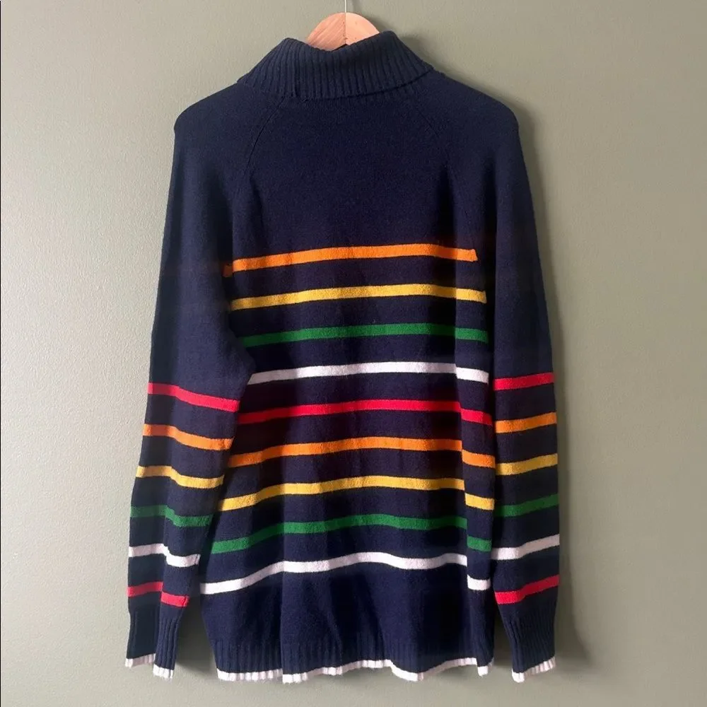 J. Crew Turtleneck Sweater Navy Multicolor Striped Supersoft Yarn Sz 3X